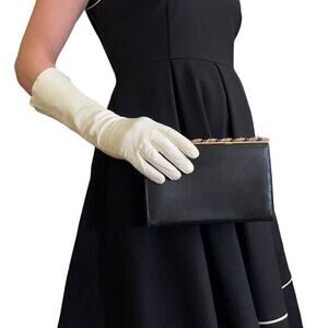 Vintage Kenneth Jay Lane Crystal Enamel Accented Black Leather Clutch Handbag